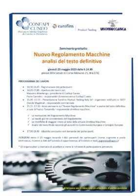 Locandina incontro Confapi su DIRETTIVA MACCHINE