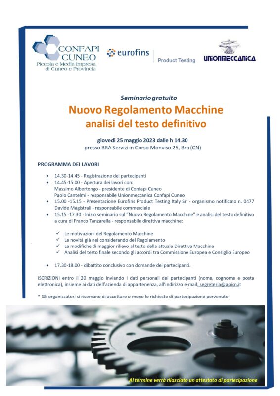 Locandina incontro Confapi su DIRETTIVA MACCHINE