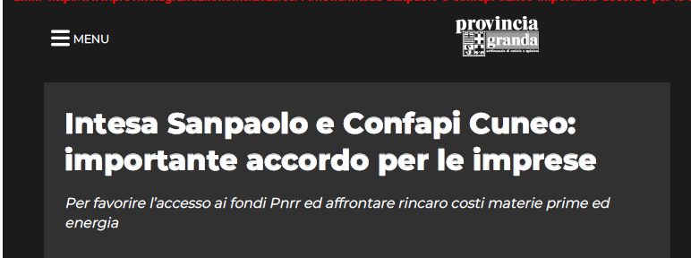 Intesa Sanpaolo e Confapi Cuneo: importante accordo per le imprese