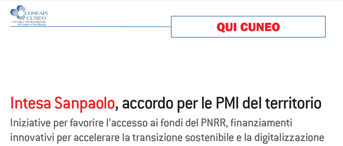 Intesa Sanpaolo, accordo per le PMI del territorio