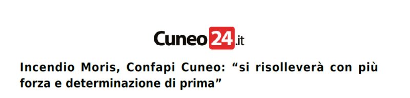 Incendio Moris, Confapi Cuneo: "si risolleverà con più forza e determinazione di prima"