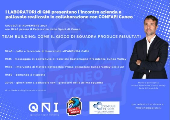 PERCORSO DI TEAM BUILDING con un tecnico d’eccezione, il coach del CUNEO VOLLEY di serie A2, Matteo Battocchio