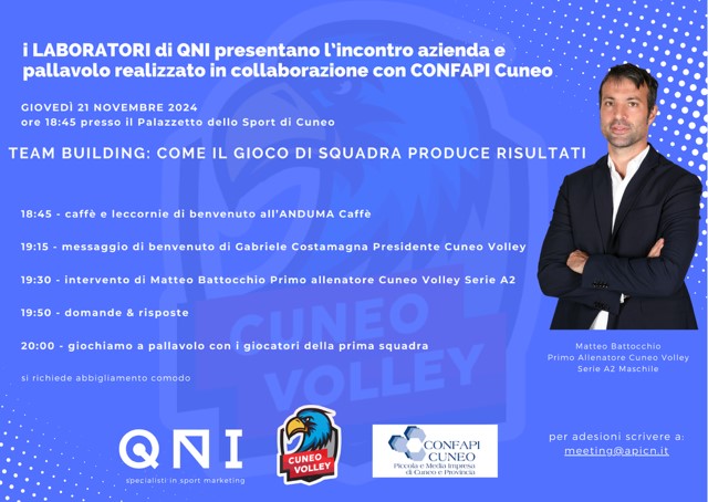 PERCORSO DI TEAM BUILDING con un tecnico d’eccezione, il coach del CUNEO VOLLEY di serie A2, Matteo Battocchio