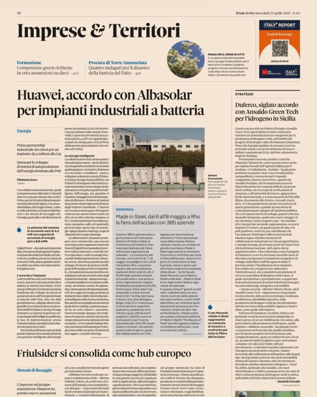 Huawei: accordo con Albasolar per impianti industriali a batteria